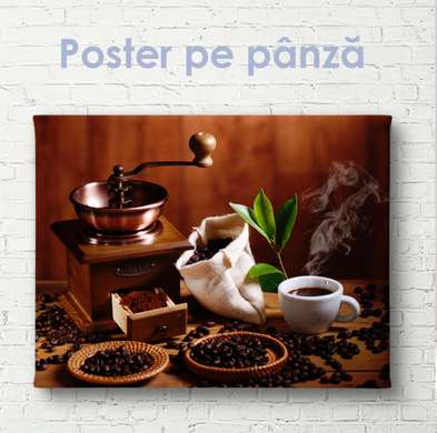 Постер - Кофейная идиллия, 90 x 60 см, Постер на Стекле в раме, Еда и Напитки