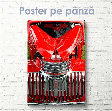 Постер - Красный капот машины, 30 x 60 см, Холст на подрамнике, Транспорт