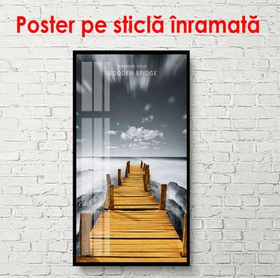 Poster - Podul de lemn de-a lungul lacului, 45 x 90 см, Poster înrămat, Natură