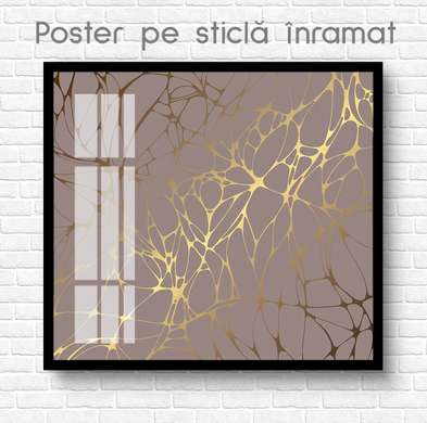 Постер - Золотые линии на бежевом фоне, 40 x 40 см, Холст на подрамнике, Абстракция