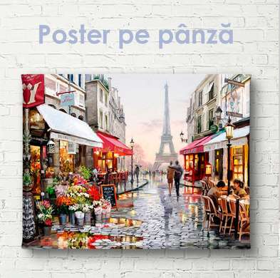Постер - Париж нарисованный в масляных красках, 45 x 30 см, Холст на подрамнике, Города и Карты