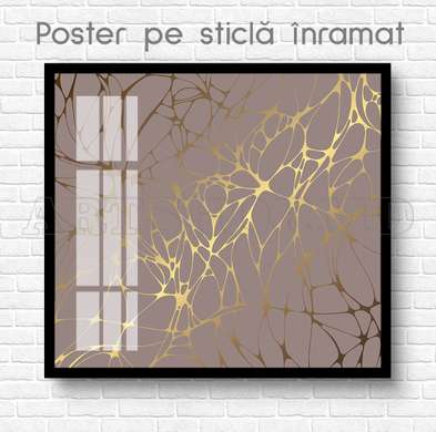 Poster - Linii aurii pe un fundal bej, 100 x 100 см, Poster inramat pe sticla, Abstracție