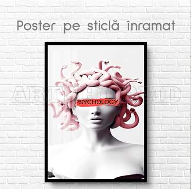 Poster - Girl with pink hair, 45 x 90 см, Framed poster on glass, Glamour