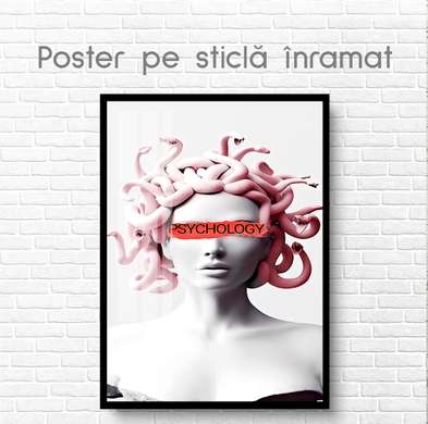 Poster - Fata cu parul roz, 45 x 90 см, Poster inramat pe sticla