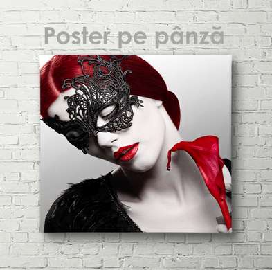 Poster - Doamnă într-o mască misterioasă, 100 x 100 см, Poster inramat pe sticla