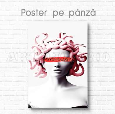 Poster - Girl with pink hair, 45 x 90 см, Framed poster on glass, Glamour