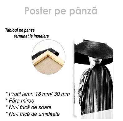 Постер - Дама в черной шляпе, 30 x 45 см, Холст на подрамнике, Черно Белые