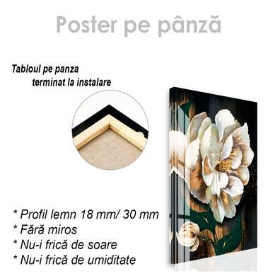 Poster - Floare albă pe fundal închis, 30 x 45 см, Panza pe cadru, Botanică