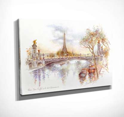 Постер - Париж нарисованный, 45 x 30 см, Холст на подрамнике, Живопись