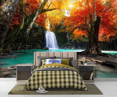 Wall Mural - Waterfall in the autumn forest