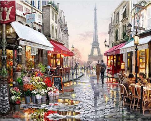 Постер - Париж нарисованный в масляных красках, 45 x 30 см, Холст на подрамнике, Города и Карты