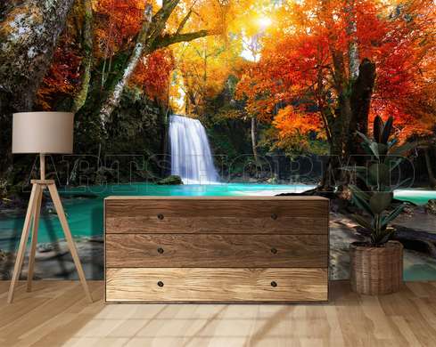 Wall Mural - Waterfall in the autumn forest