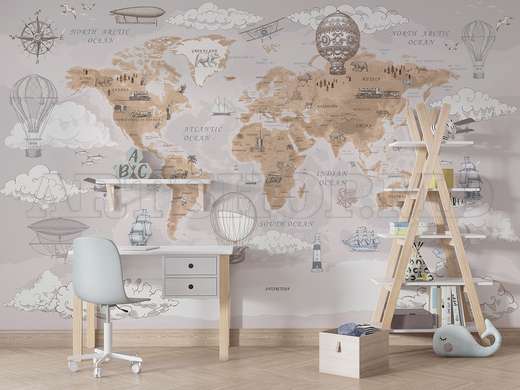 Wall Mural - World map vintage style, beige colors, in English