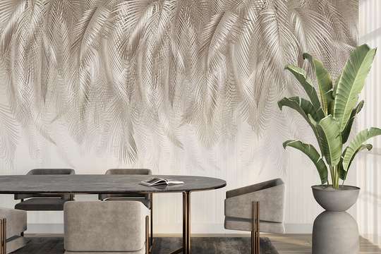 Wall Mural - Tropical leaves on beige background