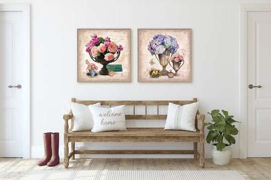 Poster - Bouquets with peonies, 80 x 80 см, Framed poster on glass