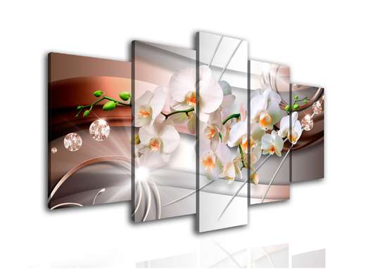 Modular picture, White orchid and brown background., 108 х 60