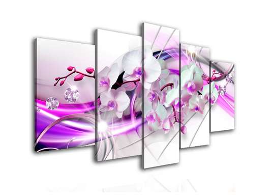Modular picture, White orchid and lilac lines., 108 х 60