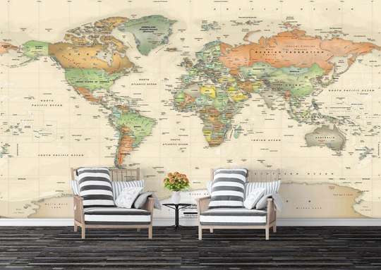 Wall Mural - World map on a beige background