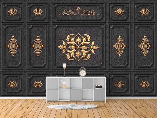 Wall Mural - Golden monograms on a glamorous black background