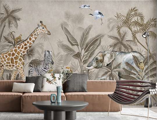 Wall mural - Safari animals in the jungle on a brown background