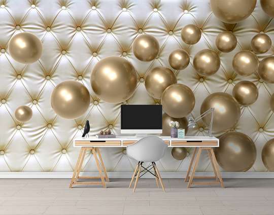 3D Wallpaper - Golden balls on a light background
