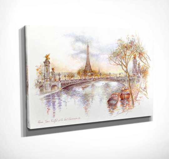 Постер - Париж нарисованный, 45 x 30 см, Холст на подрамнике