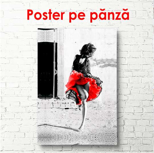 Постер - Девушка с красной юбкой, 60 x 90 см, Постер в раме