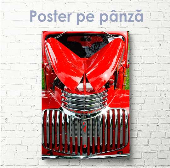 Постер - Красный капот машины, 30 x 60 см, Холст на подрамнике