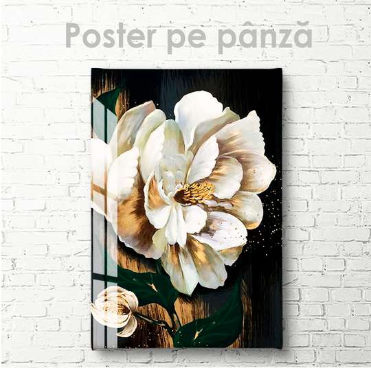 Постер - Белый цветок на темном фоне, 30 x 45 см, Холст на подрамнике