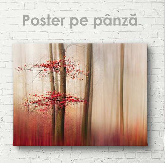 Постер - Красный лес, 45 x 30 см, Холст на подрамнике