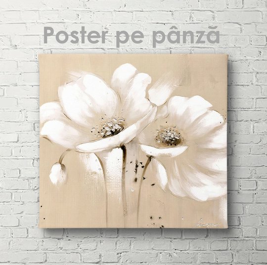 Poster, Floare albă pe fundal bej, 30 x 45 см, Panza pe cadru