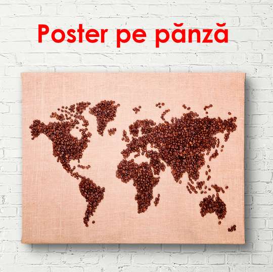 Poster - Harta lumii din boabe de cafea, 90 x 60 см, Poster înrămat, Alimente și Băuturi