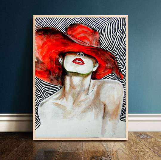 Картина в Раме - Красная шляпа, 50 x 75 см