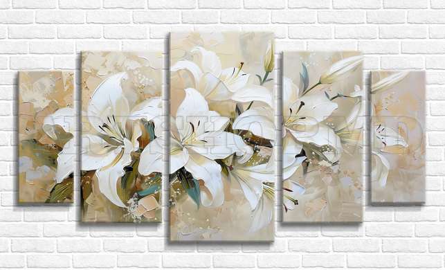 Modular picture, White lily flowers, 108 х 60