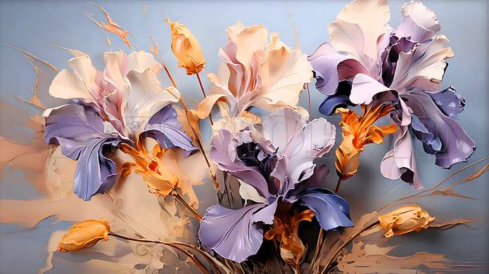 Poster - Purple abstract flowers, 60 x 30 см, Canvas on frame, Flowers