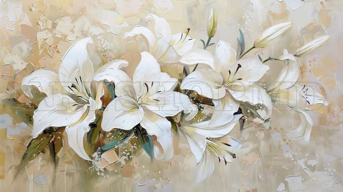 Modular picture, White lily flowers, 108 х 60