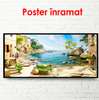 Poster - Summer patio overlooking the lake, 90 x 45 см, Framed poster on glass, Nature