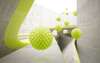 3D Wallpaper - Green balls that defy gravity on the background of the tunnel