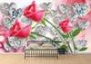 Wall Mural - Red roses on an abstract background