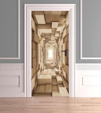 Stickere 3D pentru uși, Cuburi din lemn, 60 x 90cm, Autocolant pentru Usi