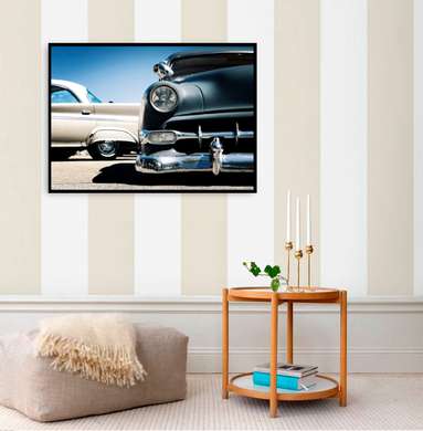 Poster - Blue and white car, 90 x 60 см, Framed poster, Transport