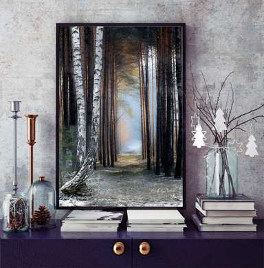 Poster - Path in the woods, 60 x 90 см, Framed poster on glass, Nature