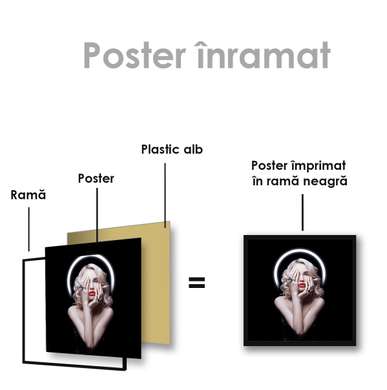 Poster - Portrait of a girl on a black background, 100 x 100 см, Framed poster on glass