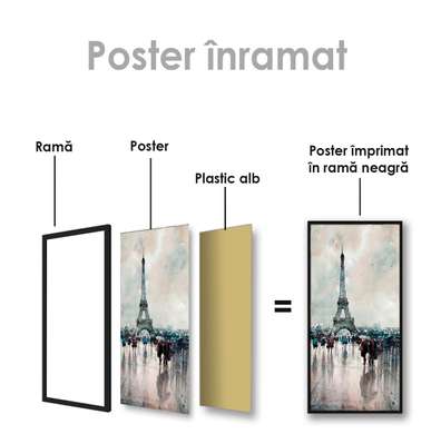 Постер - Эйфелевая Башня в акварели, 45 x 90 см, Постер на Стекле в раме, Города и Карты