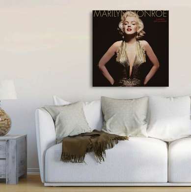 Poster - Marilyn Monroe cu bucle aurii, 40 x 40 см, Panza pe cadru, Persoane Celebre
