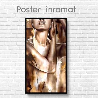 Постер - Золотая девушка, 45 x 90 см, Постер на Стекле в раме, Гламур
