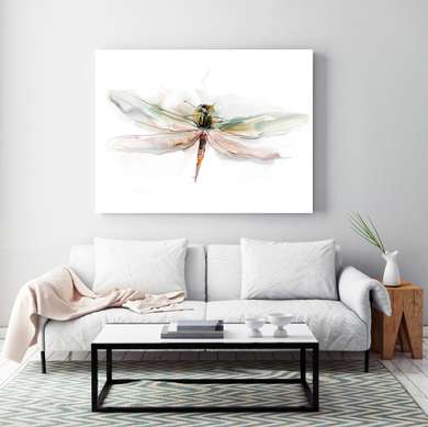 Poster - Dragonfly on a white background, 100 x 100 см, Framed poster, Minimalism