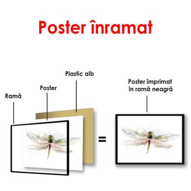 Постер - Стрекоза на белом фоне, 100 x 100 см, Постер в раме, Минимализм
