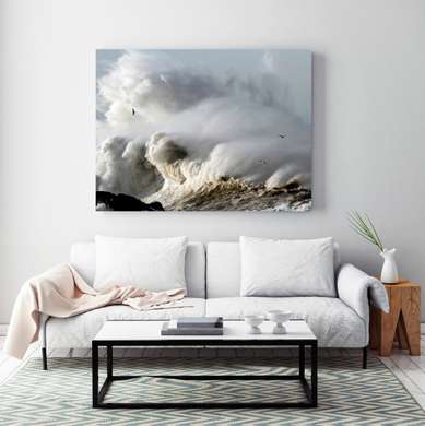 Poster - Sea waves at sunset, 90 x 60 см, Framed poster, Marine Theme