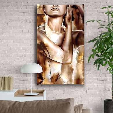 Poster - Golden girl, 45 x 90 см, Framed poster on glass, Glamour